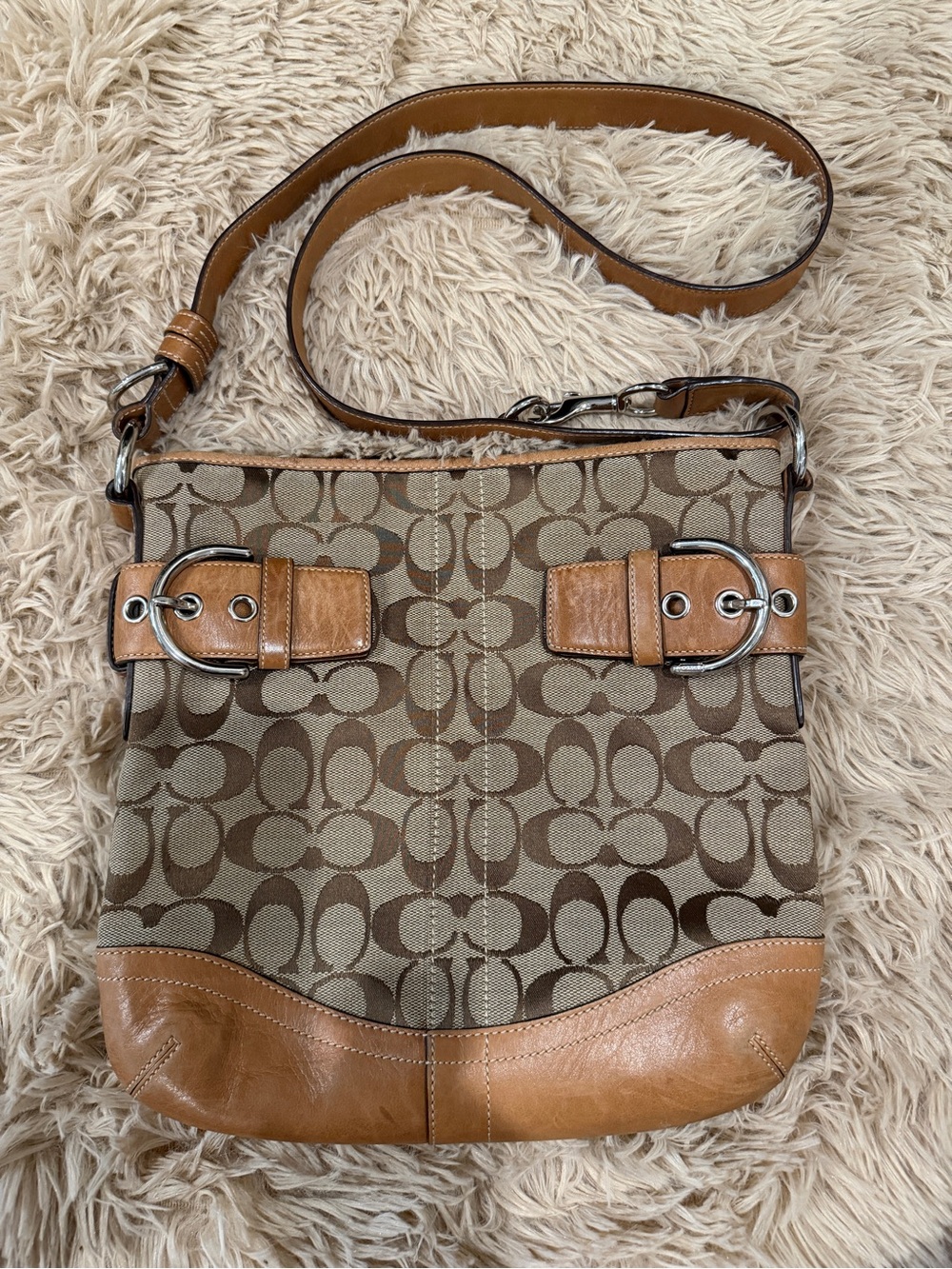 Coach Brown and Tan Signature Canvas Crossbody Bag